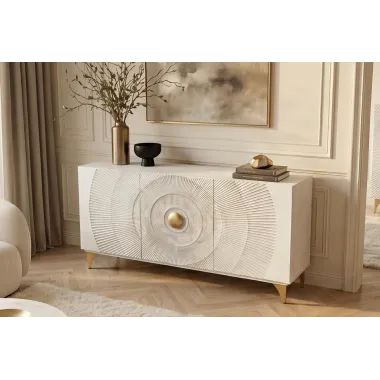 Invicta Komoda GOLDEN SUNSET 3D białe mango 140 x 75 x 38cm / 48844