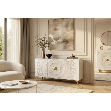 Invicta Komoda GOLDEN SUNSET 3D białe mango 140 x 75 x 38cm / 48844
