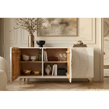 Invicta Komoda GOLDEN SUNSET 3D białe mango 140 x 75 x 38cm / 48844