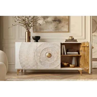 Invicta Komoda GOLDEN SUNSET 3D białe mango 140 x 75 x 38cm / 48844