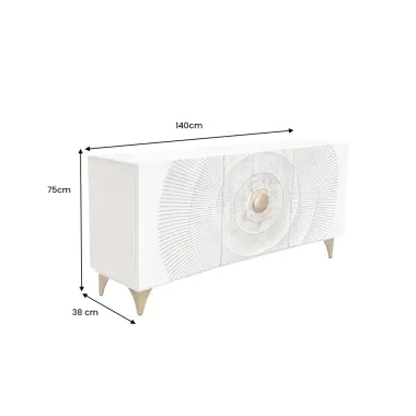 Invicta Komoda GOLDEN SUNSET 3D białe mango 140 x 75 x 38cm / 48844