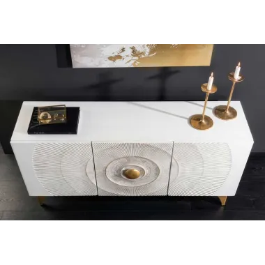 Invicta Komoda GOLDEN SUNSET 3D białe mango 140 x 75 x 38cm / 48844