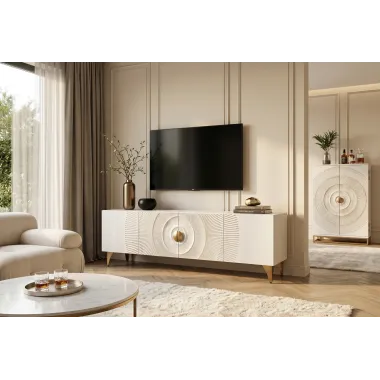 Invicta Szafka RTV GOLDEN SUNSET stojąca white mango 180cm / 48411