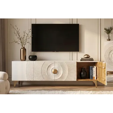 Invicta Szafka RTV GOLDEN SUNSET stojąca white mango 180cm / 48411