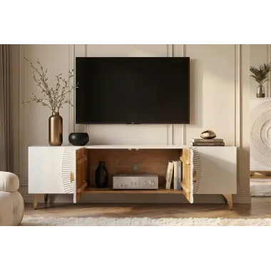 Invicta Szafka RTV GOLDEN SUNSET stojąca white mango 180cm / 48411