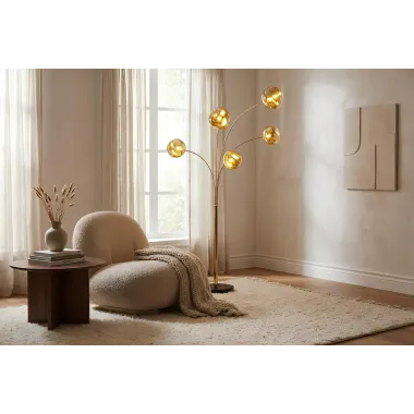 Invicta Lampa stojąca LIQUID DIAMOND 5 szklanych kloszy w kolorze złotym / 48501