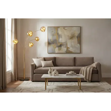 Invicta Lampa stojąca LIQUID DIAMOND 5 szklanych kloszy w kolorze złotym / 48501