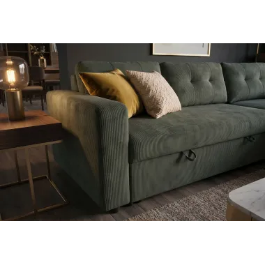 Invicta Sofa narożna APARTMENT z funkcją spania zielony sztruks 202 x 90 x 150cm / 48124