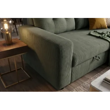 Invicta Sofa narożna APARTMENT z funkcją spania zielony sztruks 202 x 90 x 150cm / 48124