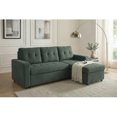 Invicta Sofa narożna APARTMENT z funkcją spania zielony sztruks 202 x 90 x 150cm / 48124
