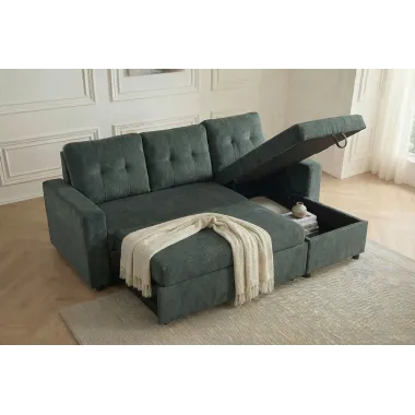 Invicta Sofa narożna APARTMENT z funkcją spania zielony sztruks 202 x 90 x 150cm / 48124