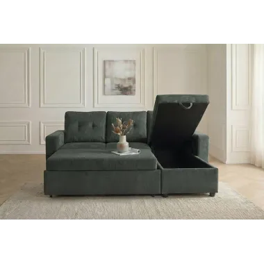 Invicta Sofa narożna APARTMENT z funkcją spania zielony sztruks 202 x 90 x 150cm / 48124