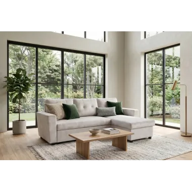 Invicta Sofa narożna APARTMENT z funkcją spania szampański aksamit 202 x 90 x 150cm / 48121