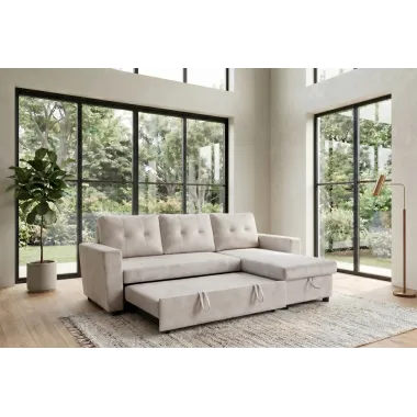Invicta Sofa narożna APARTMENT z funkcją spania szampański aksamit 202 x 90 x 150cm / 48121