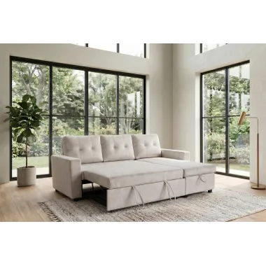 Invicta Sofa narożna APARTMENT z funkcją spania szampański aksamit 202 x 90 x 150cm / 48121