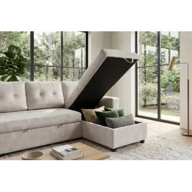 Invicta Sofa narożna APARTMENT z funkcją spania szampański aksamit 202 x 90 x 150cm / 48121