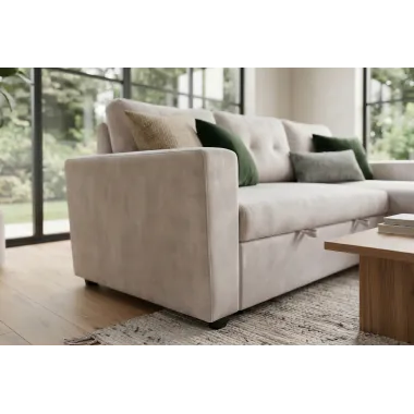 Invicta Sofa narożna APARTMENT z funkcją spania szampański aksamit 202 x 90 x 150cm / 48121