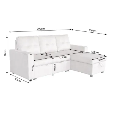 Invicta Sofa narożna APARTMENT z funkcją spania szampański aksamit 202 x 90 x 150cm / 48121