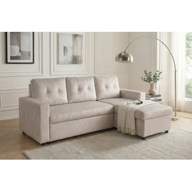 Invicta Sofa narożna APARTMENT z funkcją spania szampański aksamit 202 x 90 x 150cm / 48121