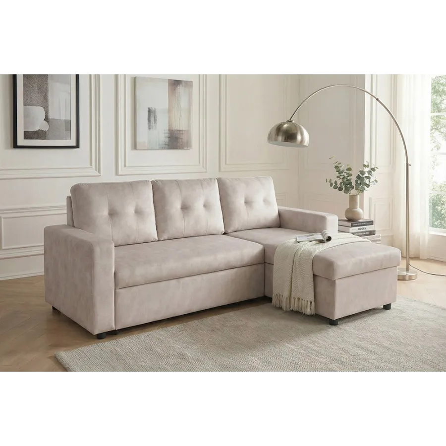 Invicta Sofa narożna APARTMENT z funkcją spania szampański aksamit 202 x 90 x 150cm / 48121