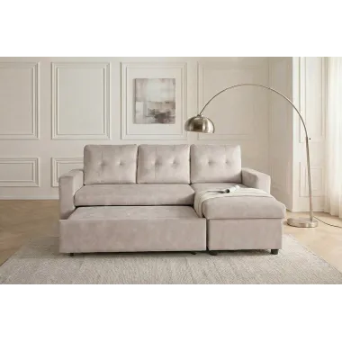 Invicta Sofa narożna APARTMENT z funkcją spania szampański aksamit 202 x 90 x 150cm / 48121