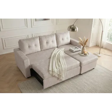 Invicta Sofa narożna APARTMENT z funkcją spania szampański aksamit 202 x 90 x 150cm / 48121