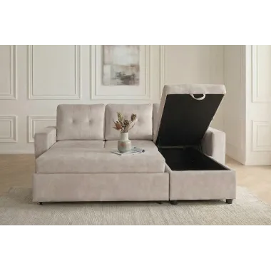 Invicta Sofa narożna APARTMENT z funkcją spania szampański aksamit 202 x 90 x 150cm / 48121