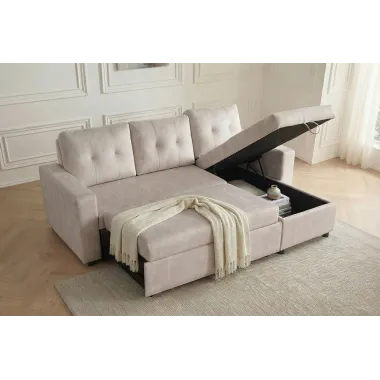 Invicta Sofa narożna APARTMENT z funkcją spania szampański aksamit 202 x 90 x 150cm / 48121