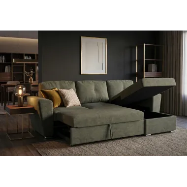 Invicta Sofa narożna APARTMENT z funkcją spania ciemnozielona tkania 245 x 90 x 150cm / 47599
