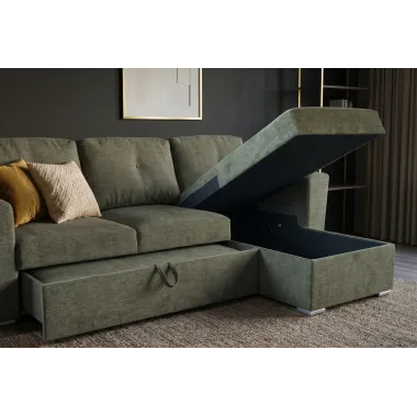 Invicta Sofa narożna APARTMENT z funkcją spania ciemnozielona tkania 245 x 90 x 150cm / 47599