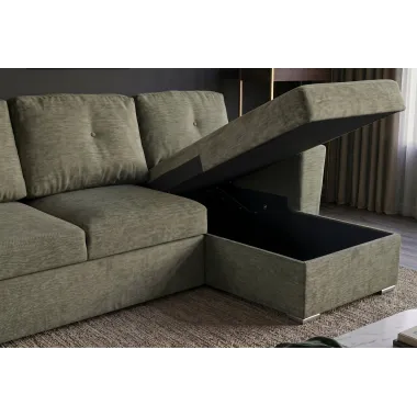Invicta Sofa narożna APARTMENT z funkcją spania ciemnozielona tkania 245 x 90 x 150cm / 47599