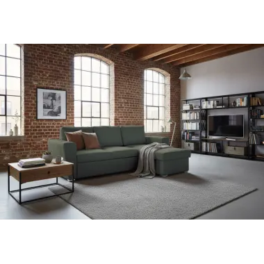 Invicta Sofa narożna APARTMENT z funkcją spania ciemnozielona tkania 245 x 90 x 150cm / 47599
