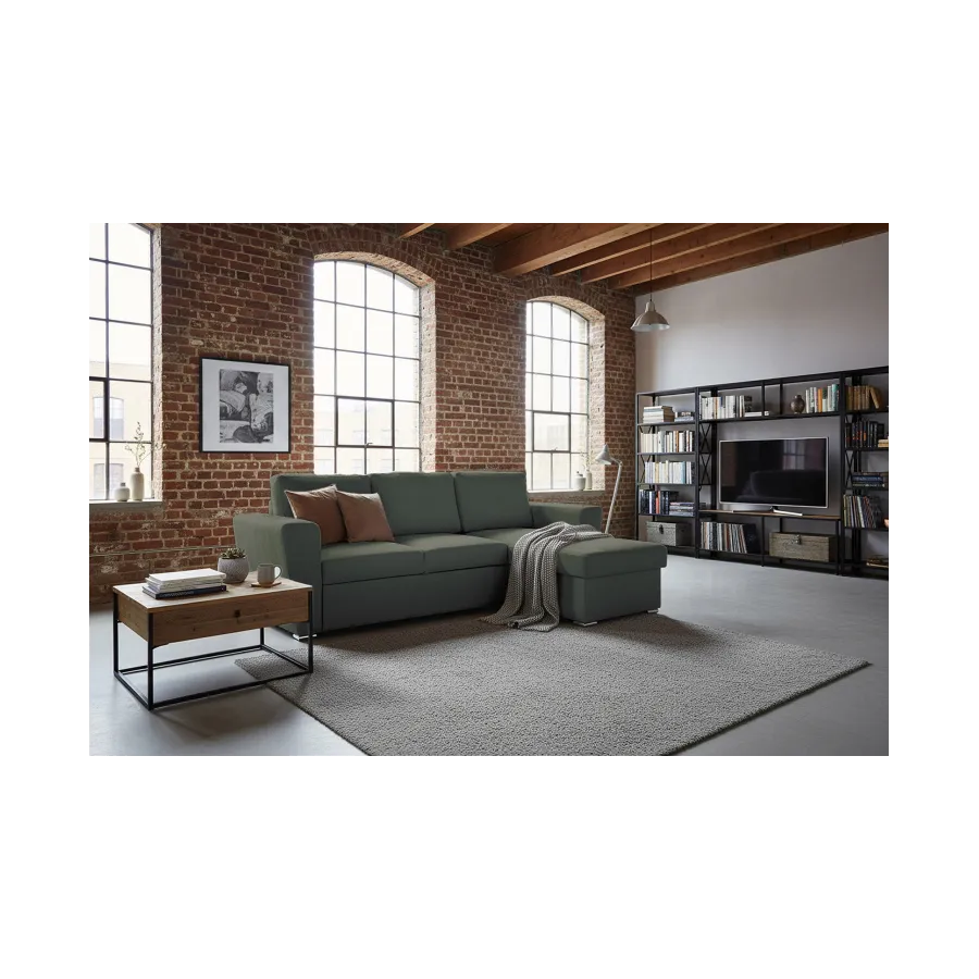 Invicta Sofa narożna APARTMENT z funkcją spania ciemnozielona tkania 245 x 90 x 150cm / 47599