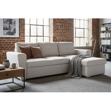 Invicta Sofa narożna APARTMENT z funkcją spania beżowa tkania 245 x 90 x 150cm / 47598