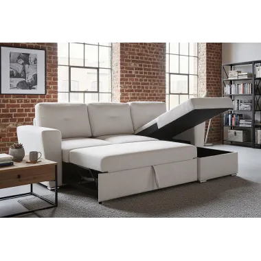 Invicta Sofa narożna APARTMENT z funkcją spania beżowa tkania 245 x 90 x 150cm / 47598