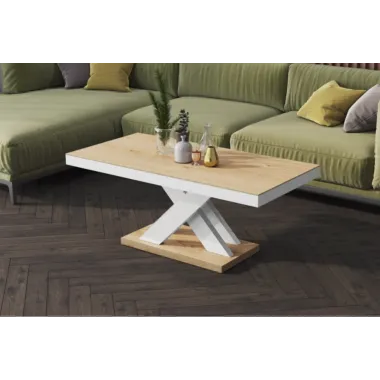 Stolik kawowy ława XENON MINI dąb słoneczny / biały 120 x 50 x 60cm