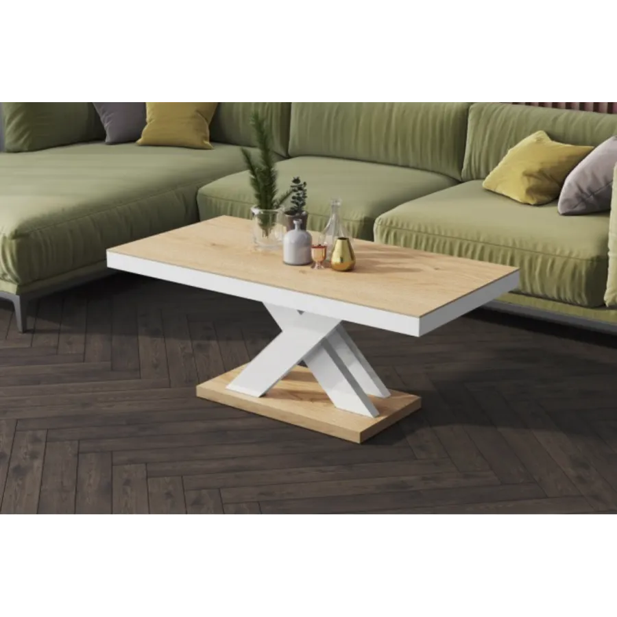 Stolik kawowy ława XENON MINI dąb słoneczny / biały 120 x 50 x 60cm