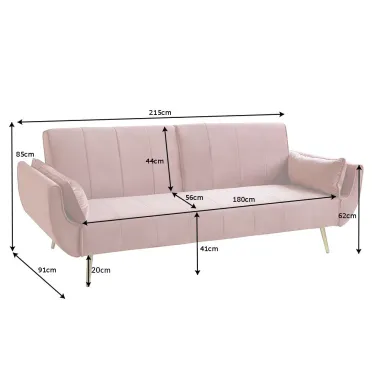 Sofa Divani II rozkładana różowy aksamit 215cm / 40091