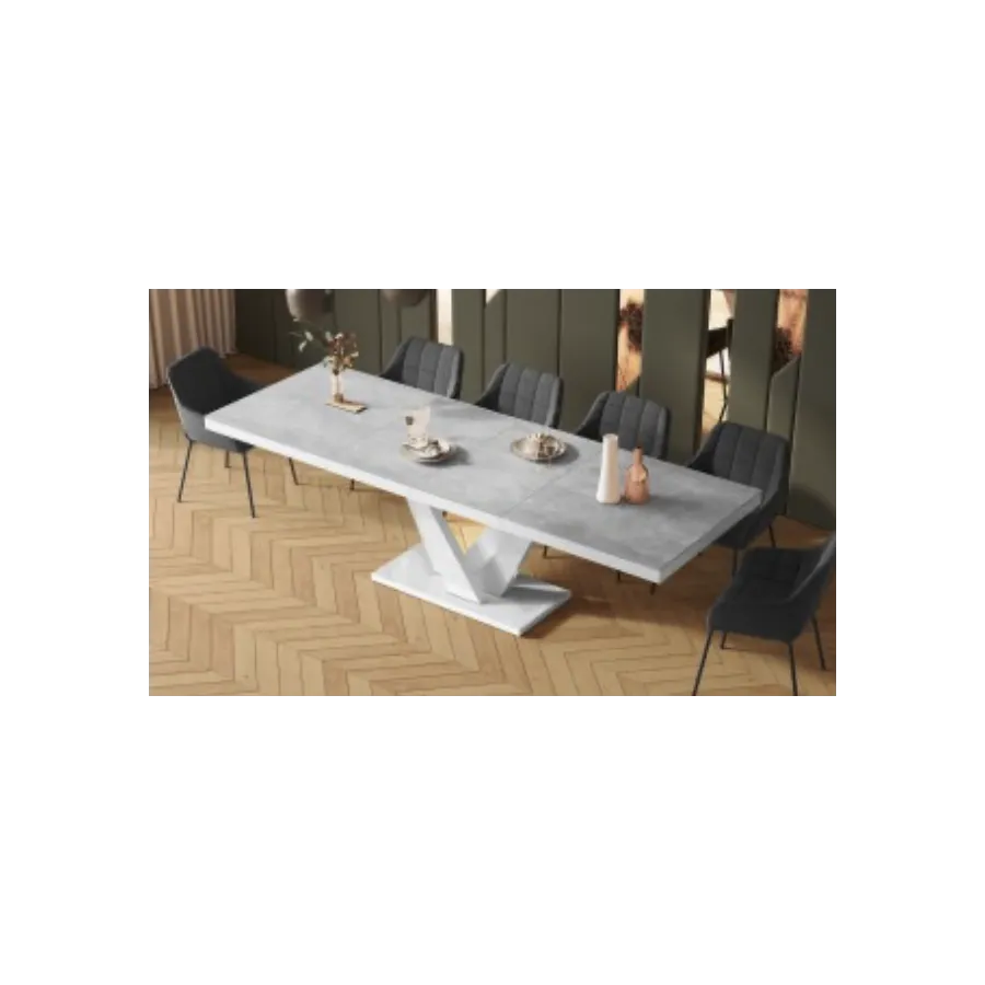 VEGAS Stół rozkładany do jadalni MDF Grey Stone mat + biały HG 160/208/256 x 75 x 89cm