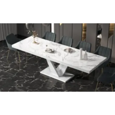 VEGAS Stół rozkładany do jadalni MDF Marble White HG + biały HG 160/208/256 x 75 x 89cm