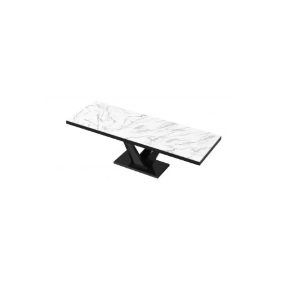 VEGAS Stół rozkładany do jadalni MDF Marble White HG + czarny HG 160/208/256 x 75 x 89cm