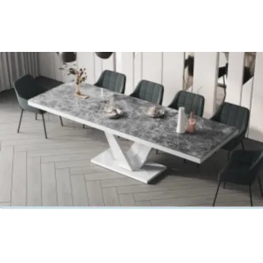 VEGAS Stół rozkładany do jadalni MDF Venatino Dark Mat + biały HG 160/208/256 x 75 x 89cm
