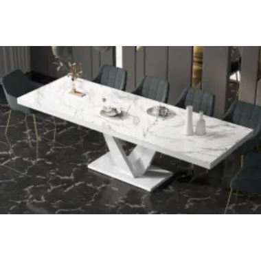 VEGAS Stół rozkładany do jadalni MDF Venatino White HG + biały HG 160/208/256 x 75 x 89cm