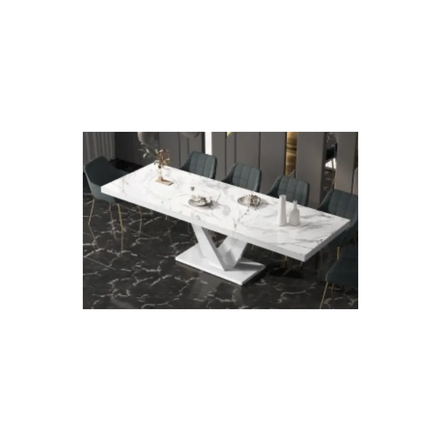 VEGAS Stół rozkładany do jadalni MDF Venatino White HG + biały HG 160/208/256 x 75 x 89cm