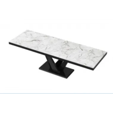 VEGAS Stół rozkładany do jadalni MDF Venatino White HG + czarny HG 160/208/256 x 75 x 89cm