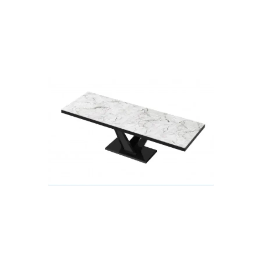 VEGAS Stół rozkładany do jadalni MDF Venatino White HG + czarny HG 160/208/256 x 75 x 89cm