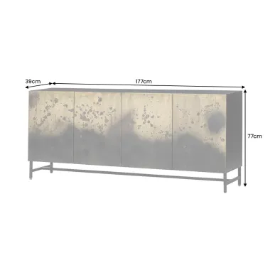 Invicta Komoda OXID czarno złoty metal z mango 180 x 77 x 39cm / 47857