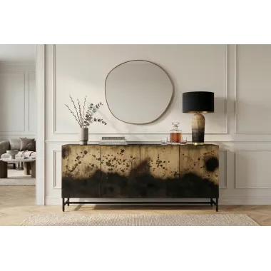 Invicta Komoda OXID czarno złoty metal z mango 180 x 77 x 39cm / 47857