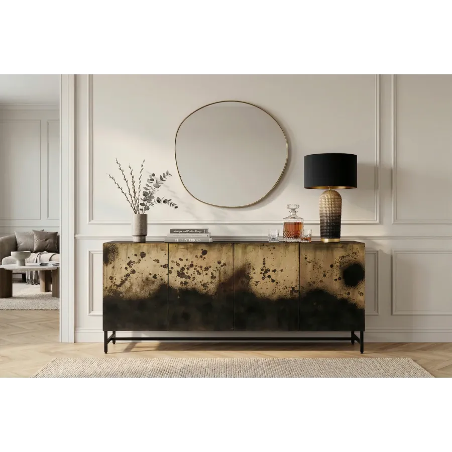 Invicta Komoda OXID czarno złoty metal z mango 180 x 77 x 39cm / 47857