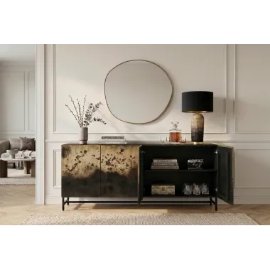 Invicta Komoda OXID czarno złoty metal z mango 180 x 77 x 39cm / 47857